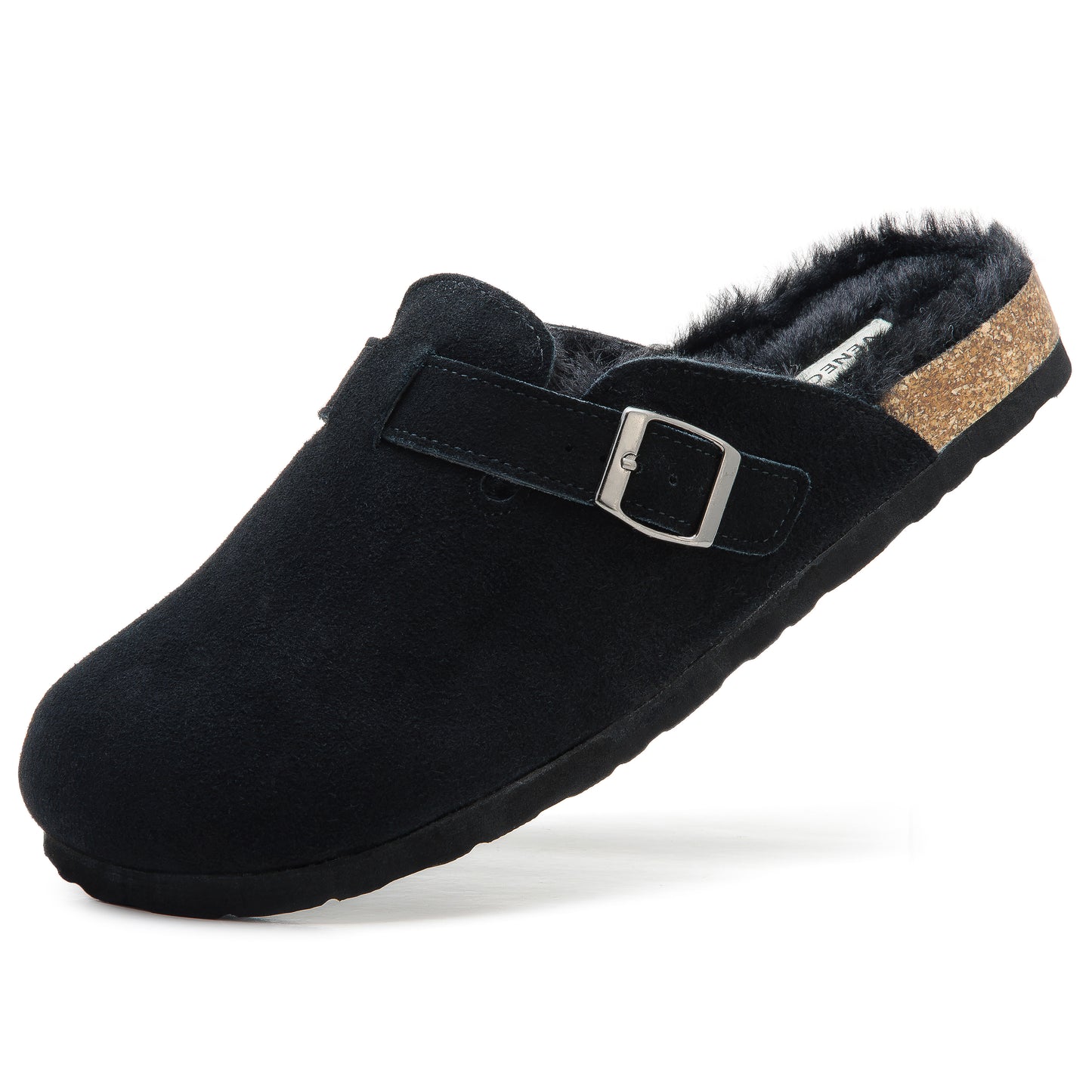 Erica Women's Cork Footbed Clogs Genuine Soft Suede Fuzzy Faux Fur Lined Comfort Cushioned Mule Slide Shoes