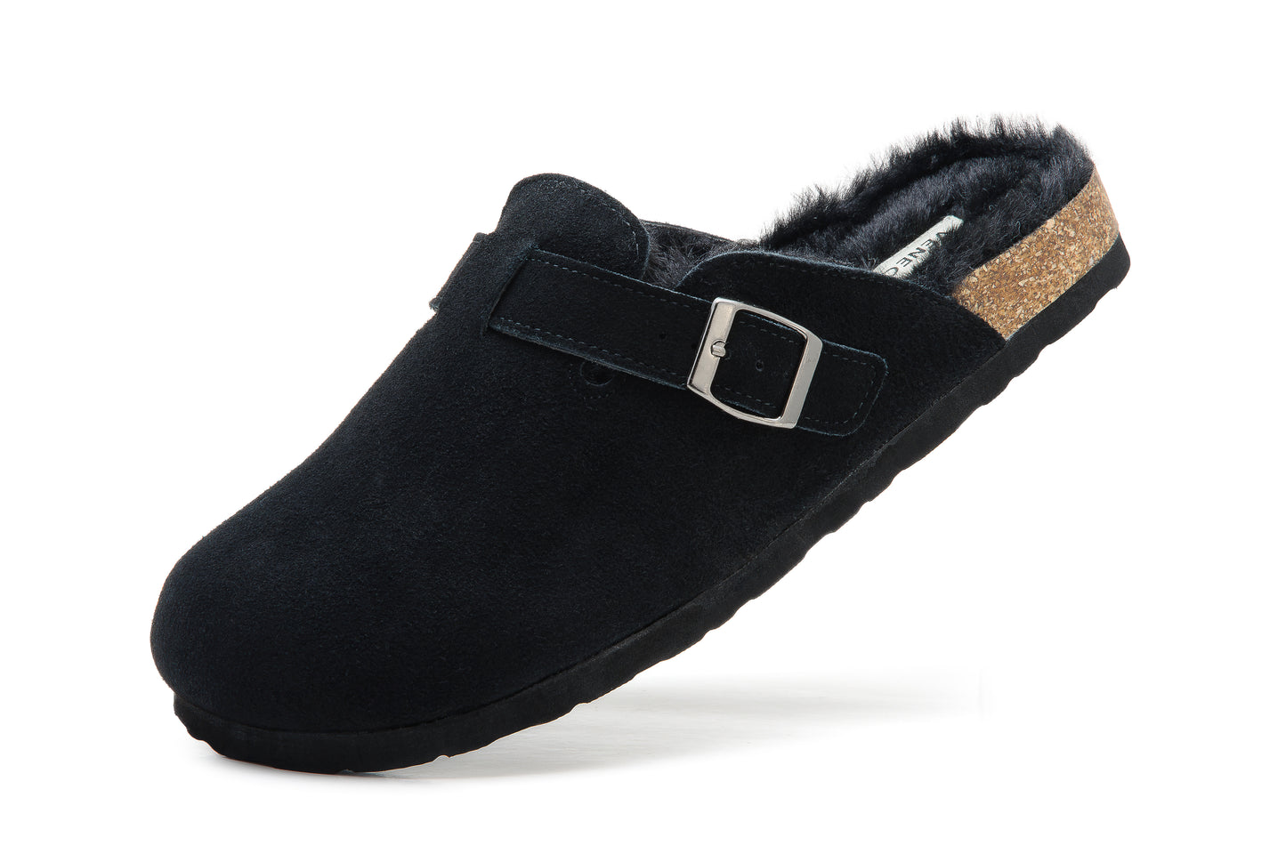 Erica Women's Cork Footbed Clogs Genuine Soft Suede Fuzzy Faux Fur Lined Comfort Cushioned Mule Slide Shoes