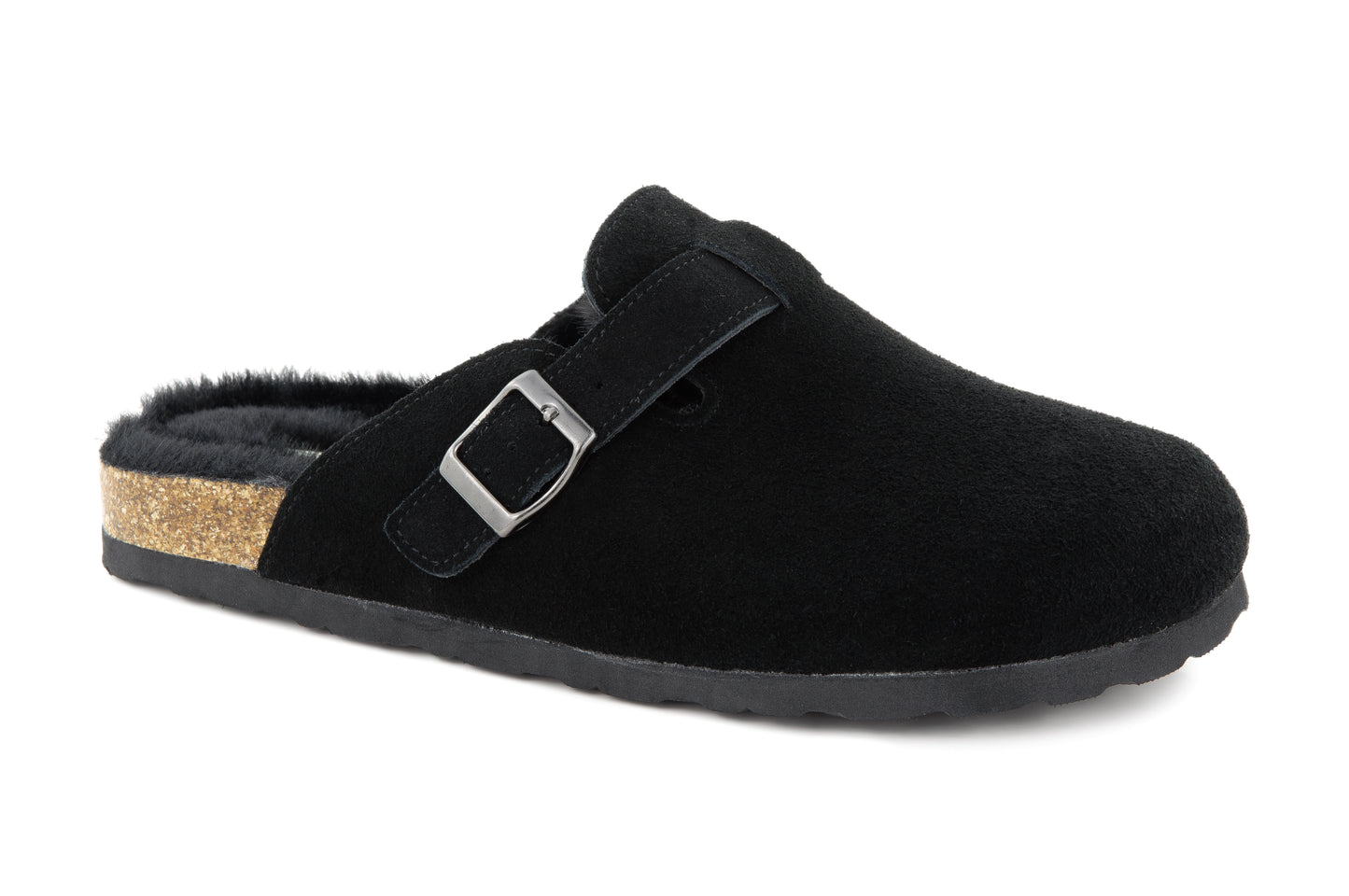 Erica Women's Cork Footbed Clogs Genuine Soft Suede Fuzzy Faux Fur Lined Comfort Cushioned Mule Slide Shoes