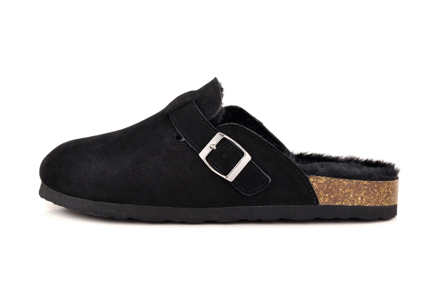 Erica Women's Cork Footbed Clogs Genuine Soft Suede Fuzzy Faux Fur Lined Comfort Cushioned Mule Slide Shoes