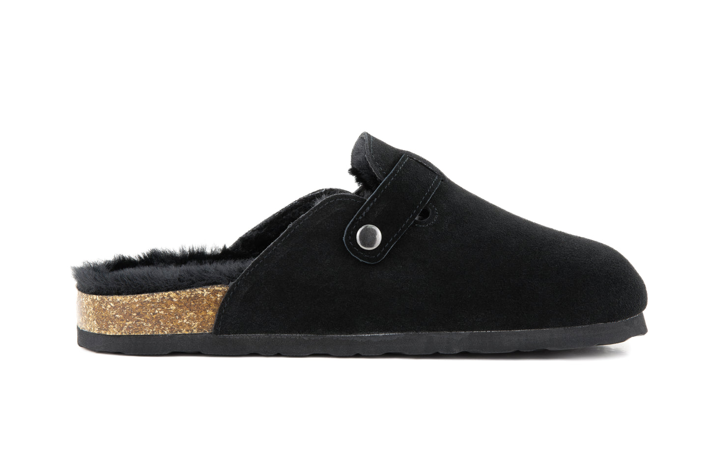 Erica Women's Cork Footbed Clogs Genuine Soft Suede Fuzzy Faux Fur Lined Comfort Cushioned Mule Slide Shoes
