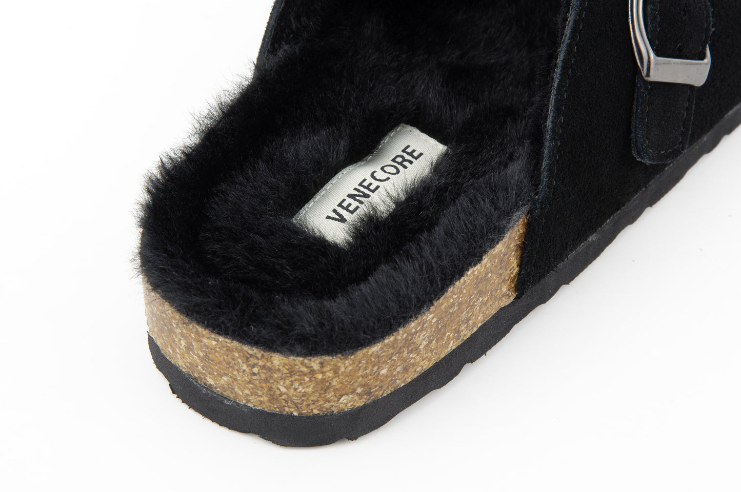 Erica Women's Cork Footbed Clogs Genuine Soft Suede Fuzzy Faux Fur Lined Comfort Cushioned Mule Slide Shoes