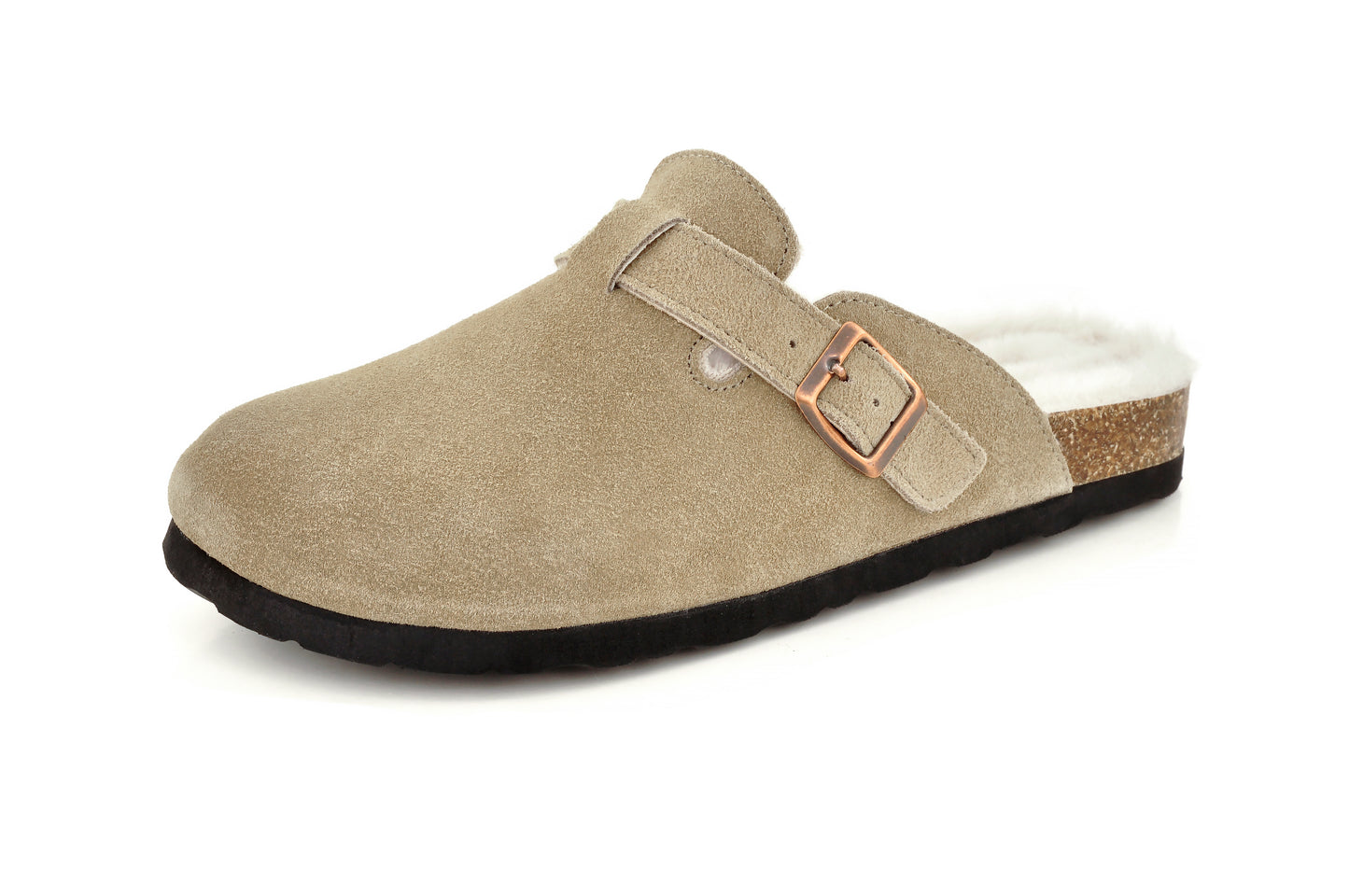 Erica Women's Cork Footbed Clogs Genuine Soft Suede Fuzzy Faux Fur Lined Comfort Cushioned Mule Slide Shoes