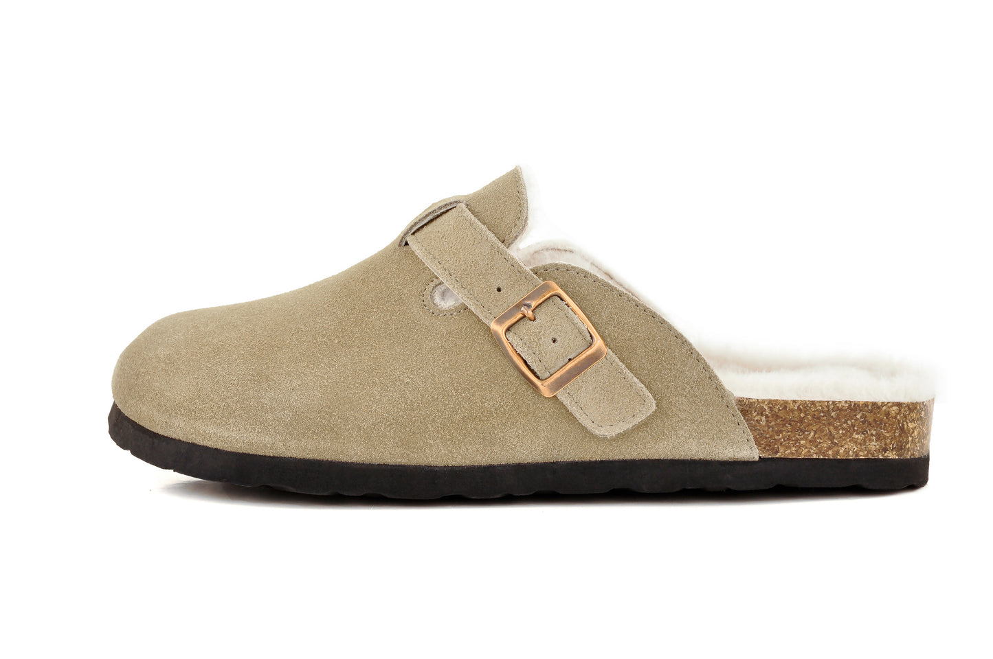 Erica Women's Cork Footbed Clogs Genuine Soft Suede Fuzzy Faux Fur Lined Comfort Cushioned Mule Slide Shoes