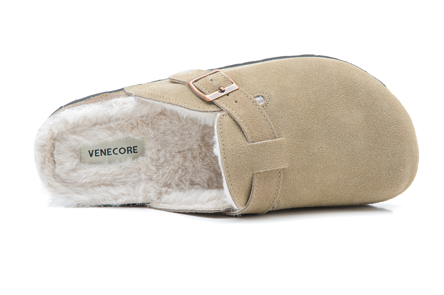 Erica Women's Cork Footbed Clogs Genuine Soft Suede Fuzzy Faux Fur Lined Comfort Cushioned Mule Slide Shoes