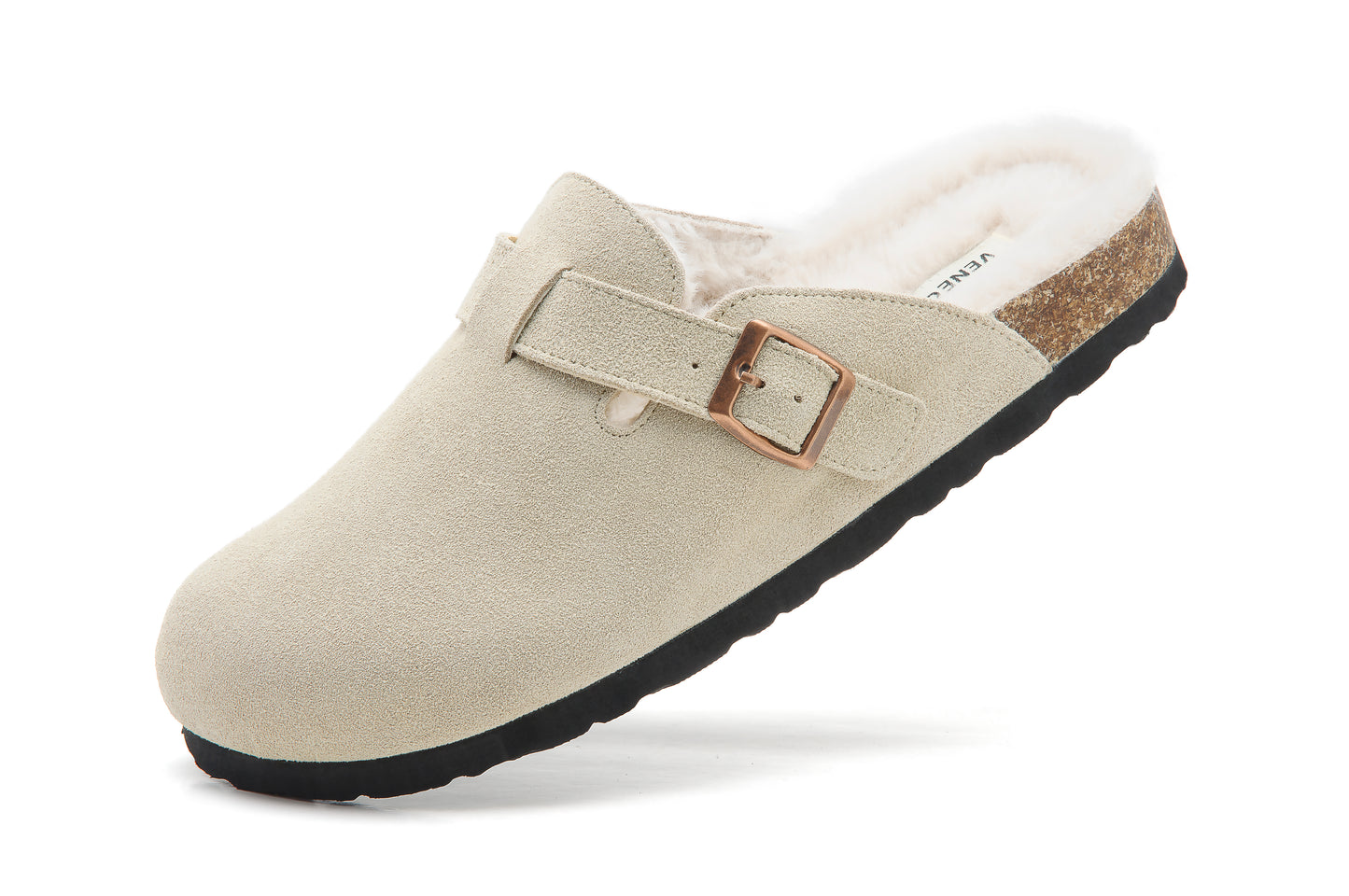 Erica Women's Cork Footbed Clogs Genuine Soft Suede Fuzzy Faux Fur Lined Comfort Cushioned Mule Slide Shoes