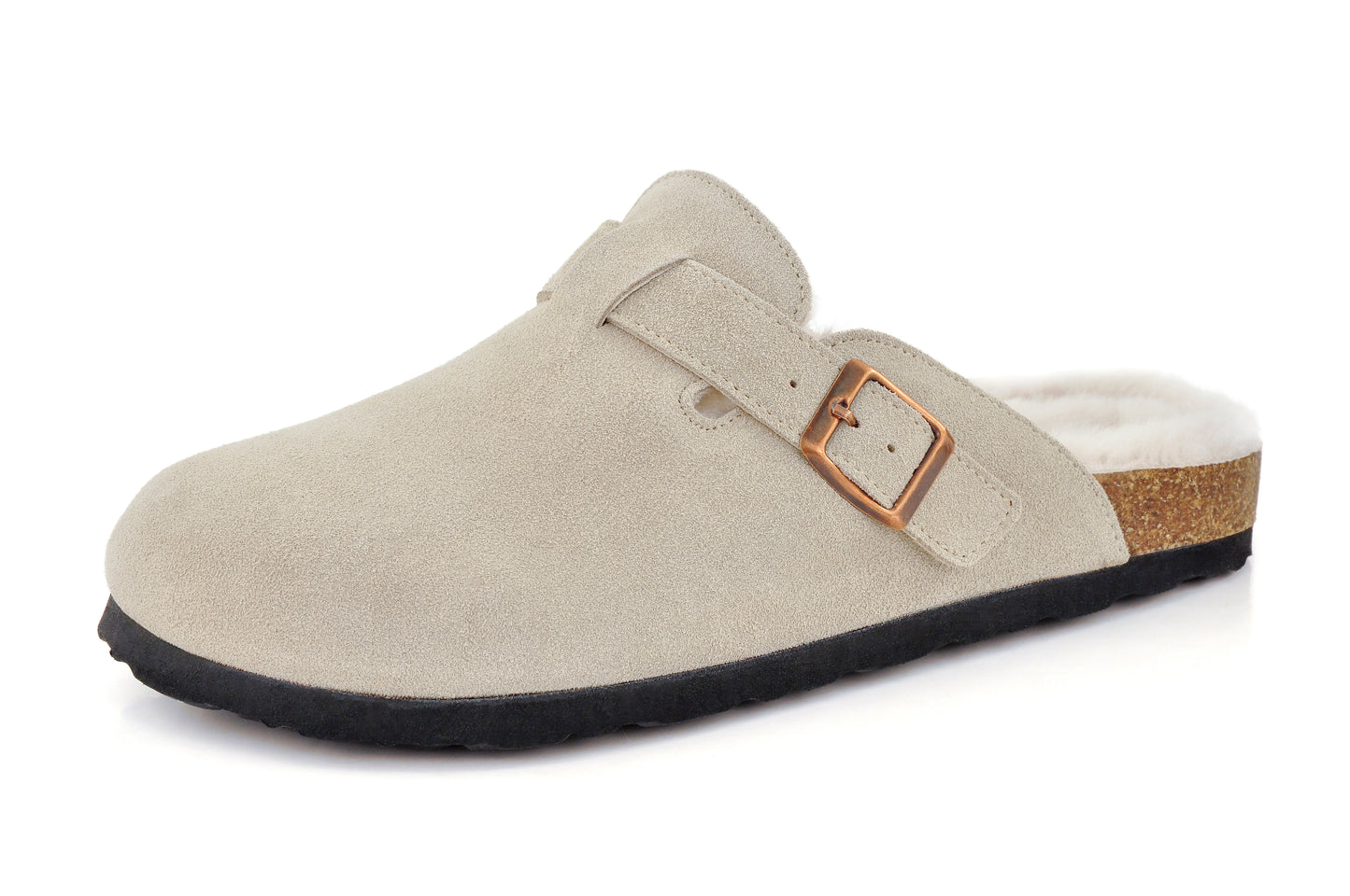 Erica Women's Cork Footbed Clogs Genuine Soft Suede Fuzzy Faux Fur Lined Comfort Cushioned Mule Slide Shoes