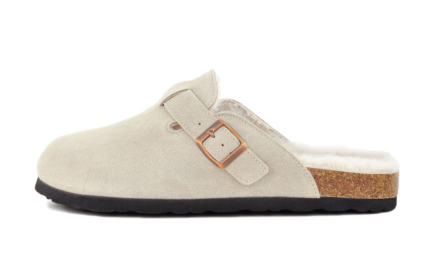 Erica Women's Cork Footbed Clogs Genuine Soft Suede Fuzzy Faux Fur Lined Comfort Cushioned Mule Slide Shoes