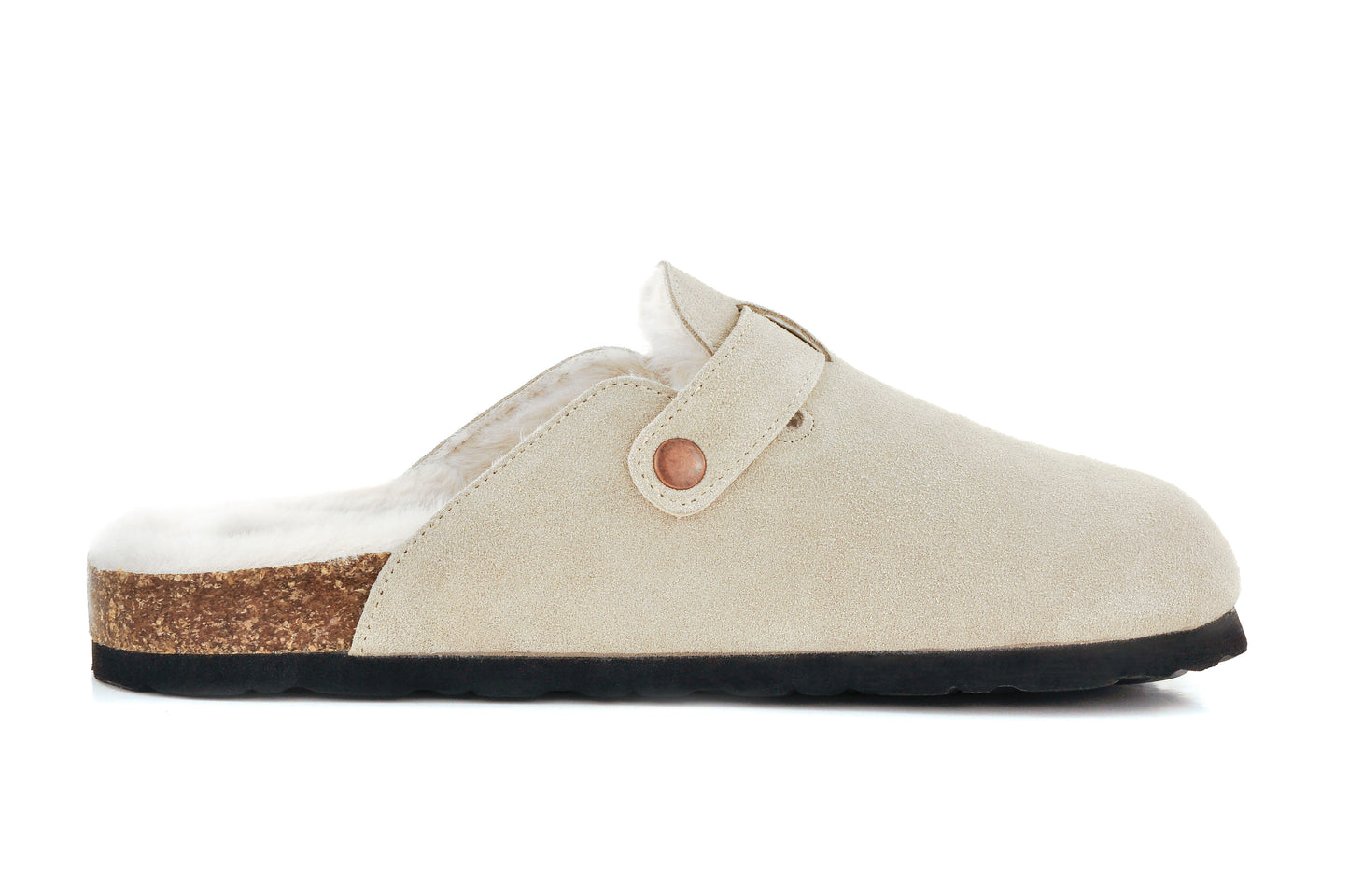 Erica Women's Cork Footbed Clogs Genuine Soft Suede Fuzzy Faux Fur Lined Comfort Cushioned Mule Slide Shoes