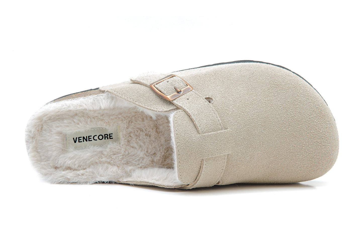 Erica Women's Cork Footbed Clogs Genuine Soft Suede Fuzzy Faux Fur Lined Comfort Cushioned Mule Slide Shoes
