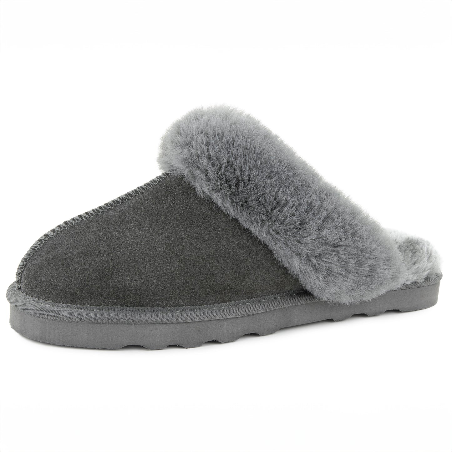 Emma Women's Winter Fur Slippers Genuine Suede Fluffy Faux Fur Memory Foam Cushion, Indoor and Outdoor Charcoal - Venecore