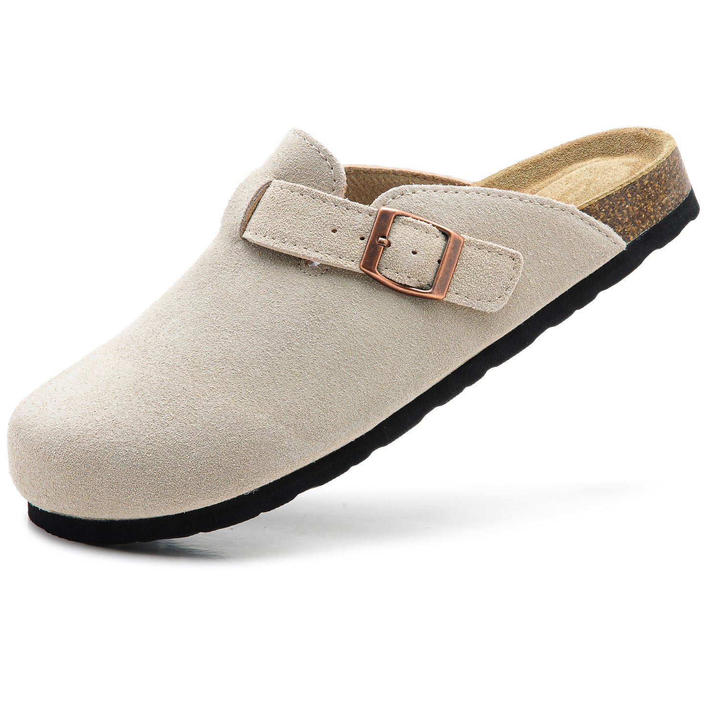 Luna Women's Cork Footbed Clogs Genuine Soft Suede Fuzzy Mule Slide
