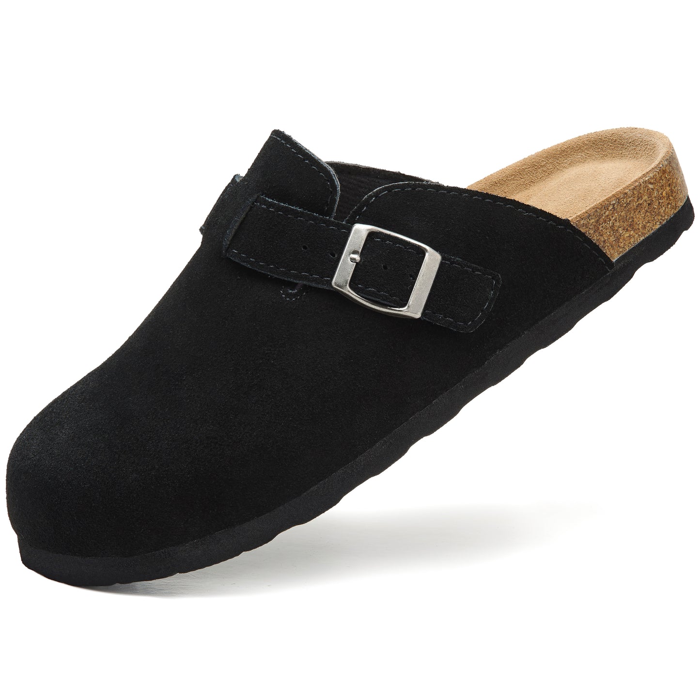 Luna Women's Cork Footbed Clogs Genuine Soft Suede Fuzzy Mule Slide