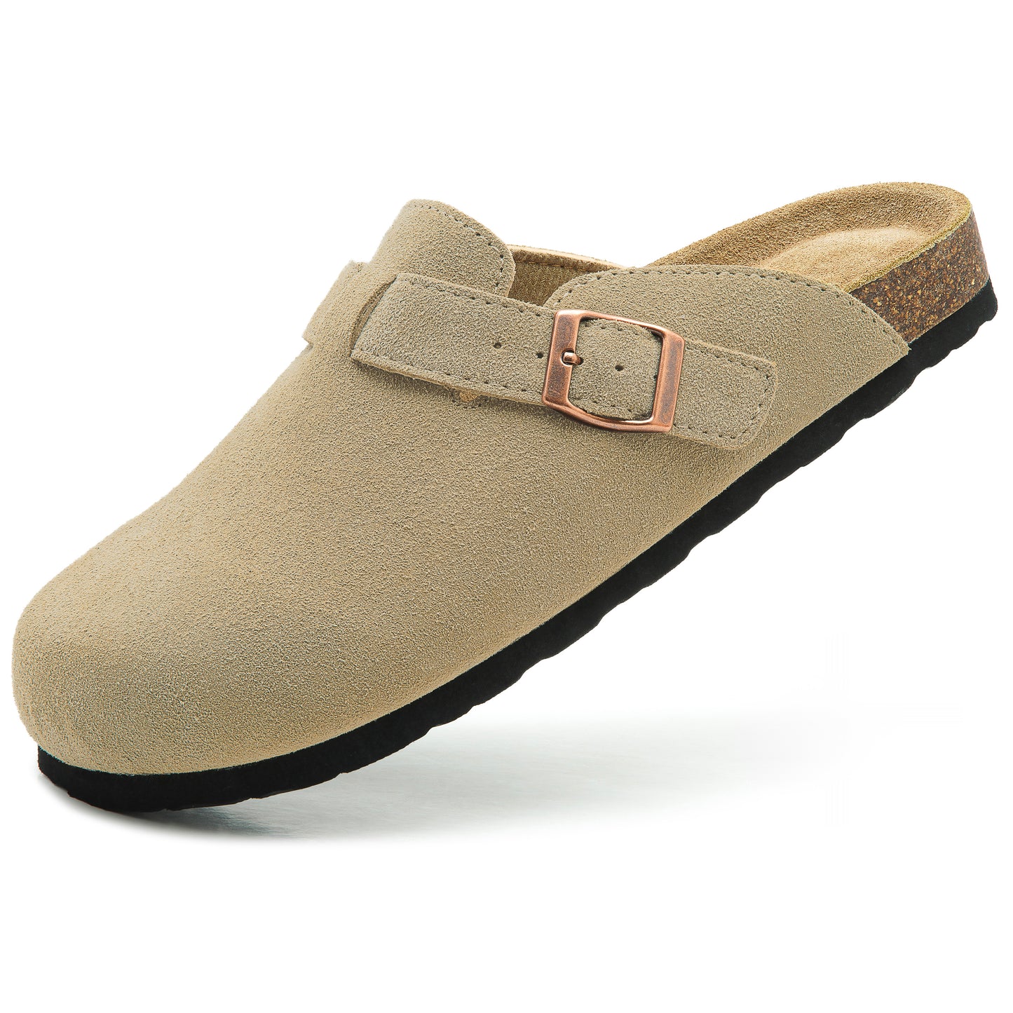 Luna Women's Cork Footbed Clogs Genuine Soft Suede Fuzzy Mule Slide