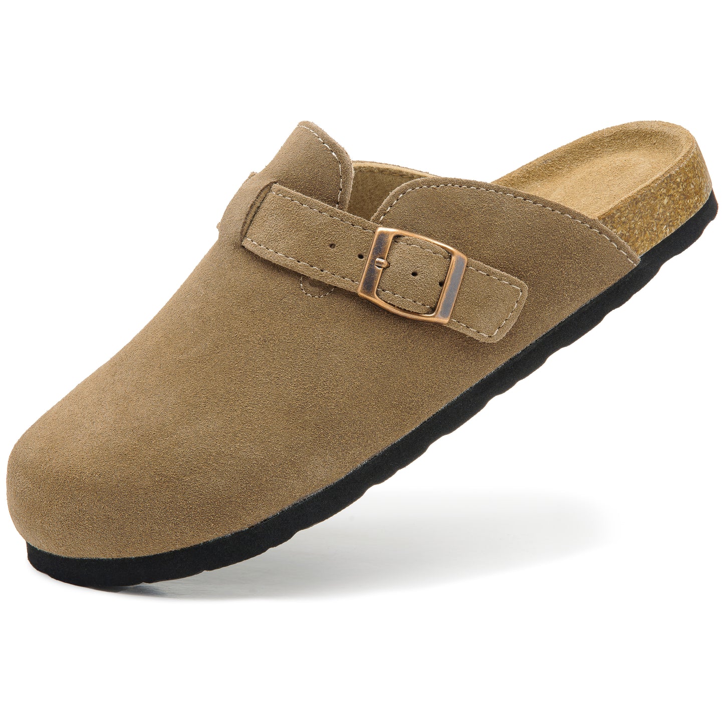 Luna Women's Cork Footbed Clogs Genuine Soft Suede Fuzzy Mule Slide